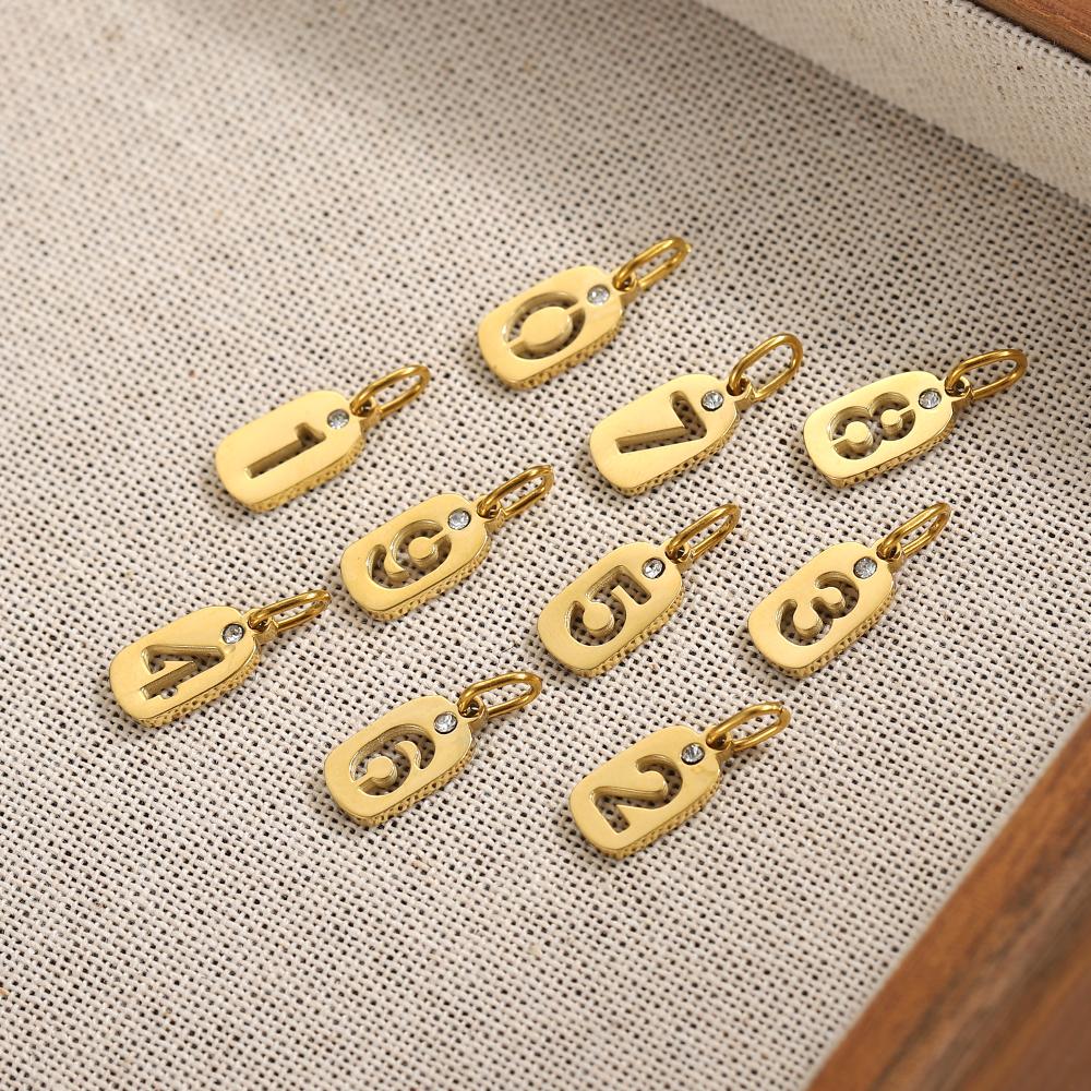 CARLIDANA Stainless Steel Hollow Digital Accessories Pendant Zircon Number Charms Necklace Jewelry Gift for DIY Jewelry Making
