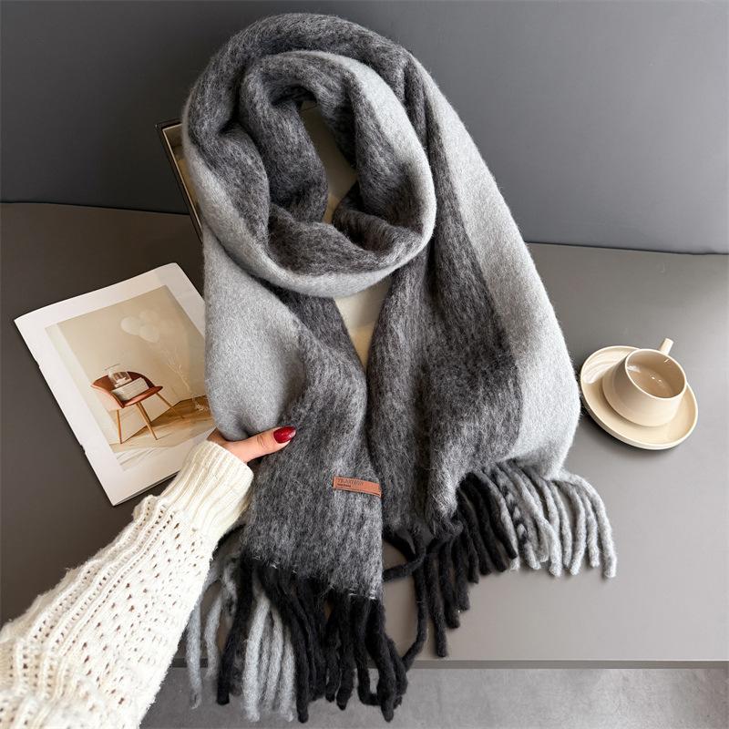 

2025 New Wool Scarf Winter Women Imitation Cashmere Thick Warm Pashmina Shawl Wraps Tassel Poncho Echarpe Neckerchief 39x240cm