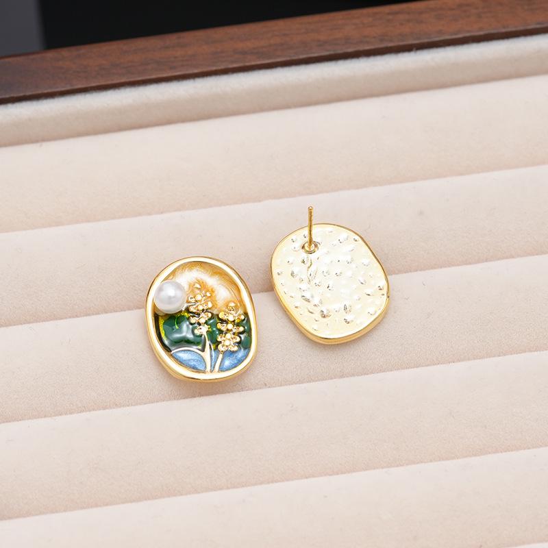 Women's Retro Enamel Drip Oil Wheat Ear Earrings - High-End, Unique Design
