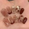 30pcs Long Square and Almond False Nails Crystal and Bow Knot Cat Eye Flowers Press On Nails French Detachable Fake Nails Women