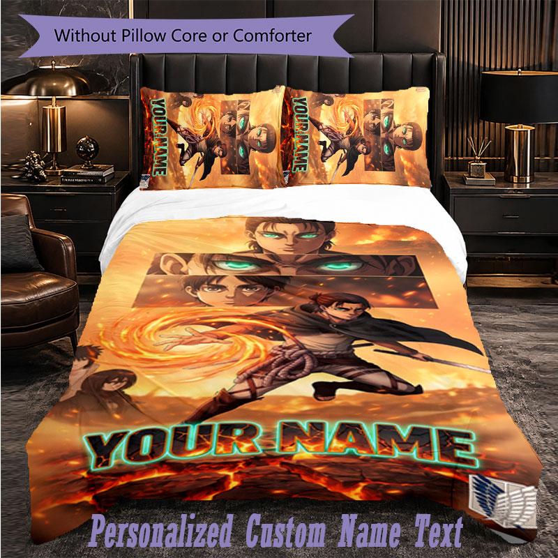 Personalized 3Pcs Bedding SetAttack On Titan Custom Text Duvet Cover Pillowcase Set Bedroom Gift