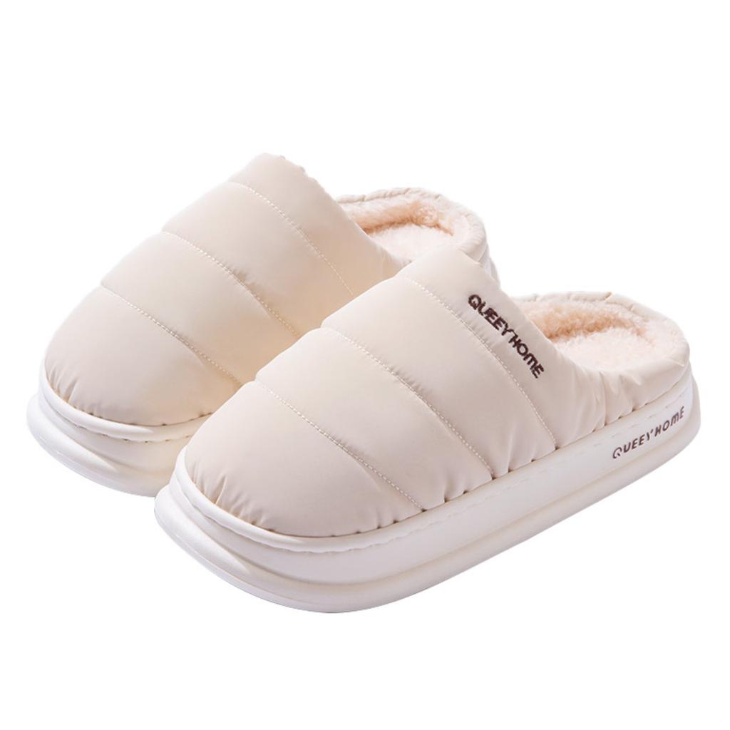 Waterproof Cotton Slippers for Men, Winter Warmth, Indoor Home, Thick Bottom, Plush Warmth, Anti Slip Cotton Slippers for Women