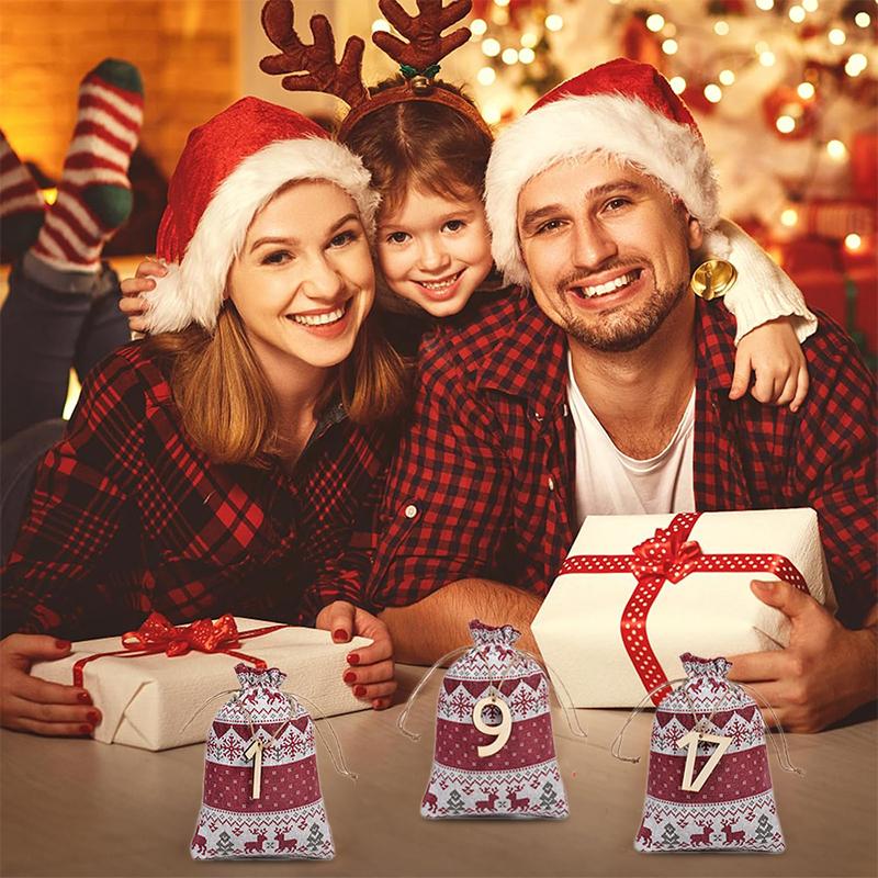 Christmas Advent Calendar Burlap Bag Drawstring Countdown Bag For DIY Candy Gift Party Favor Kids Adults