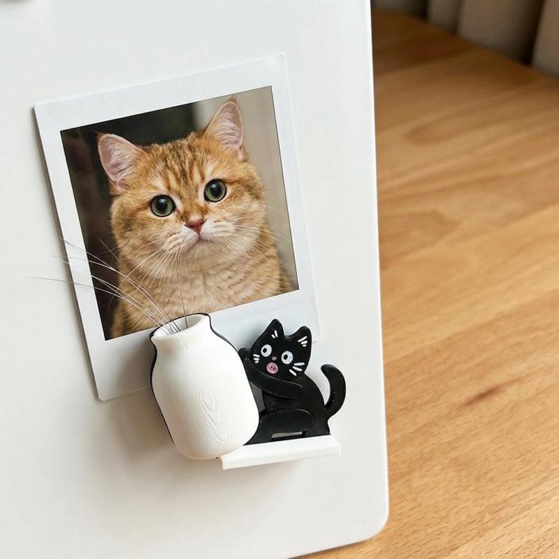 Cute Cat Fridge Magnet Mini Vase With Feeding Bottle Cat Whisker Collector Refrigerator Decorative Magnet For Home And Office