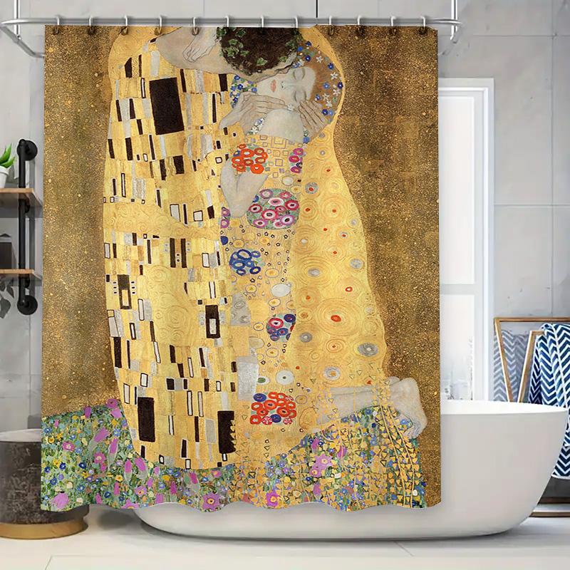 

Золотая шторка для душа с художественным принтом «Поцелуй» Густава Климта для декора ванной комнаты, уникальные идеи для украшения дома, современное настенное панно 150x200cm