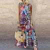 Damen Sommerkleid mit O-Ausschnitt, ärmellos, Vintage-Druck, lockeres, lässiges, langes Strandkleid