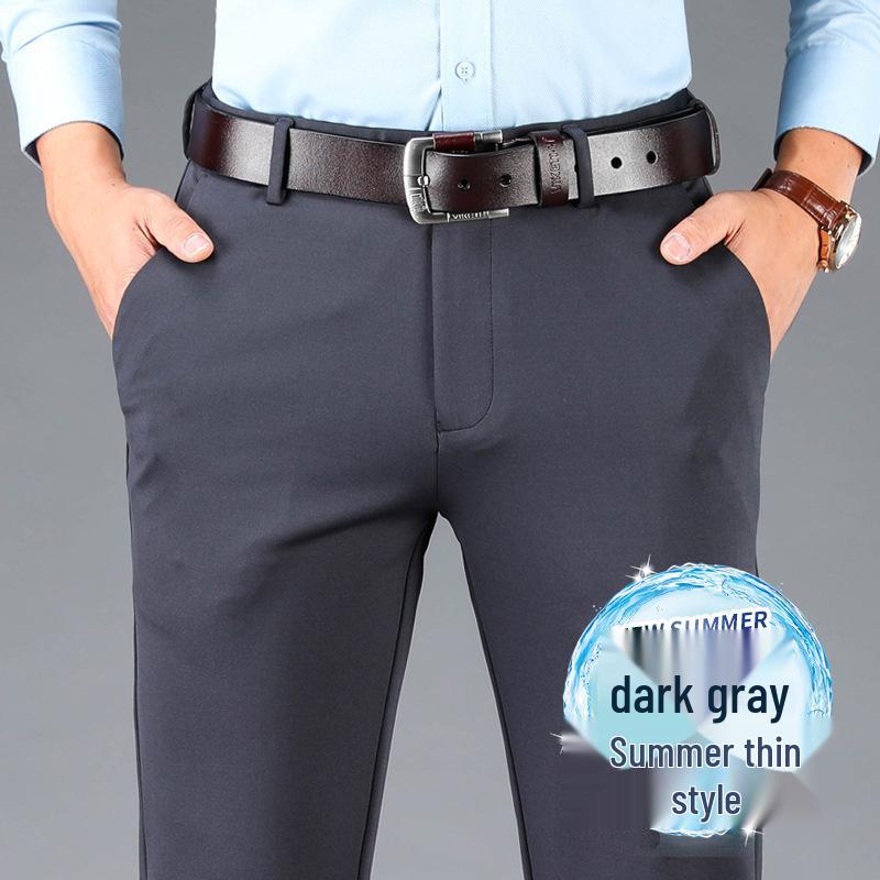 Pánské podzimní/zimní kalhoty s vysokým pasem, elastické, s rovnými nohavicemi, volné, ležérní - nežehlivé, styl středního věku