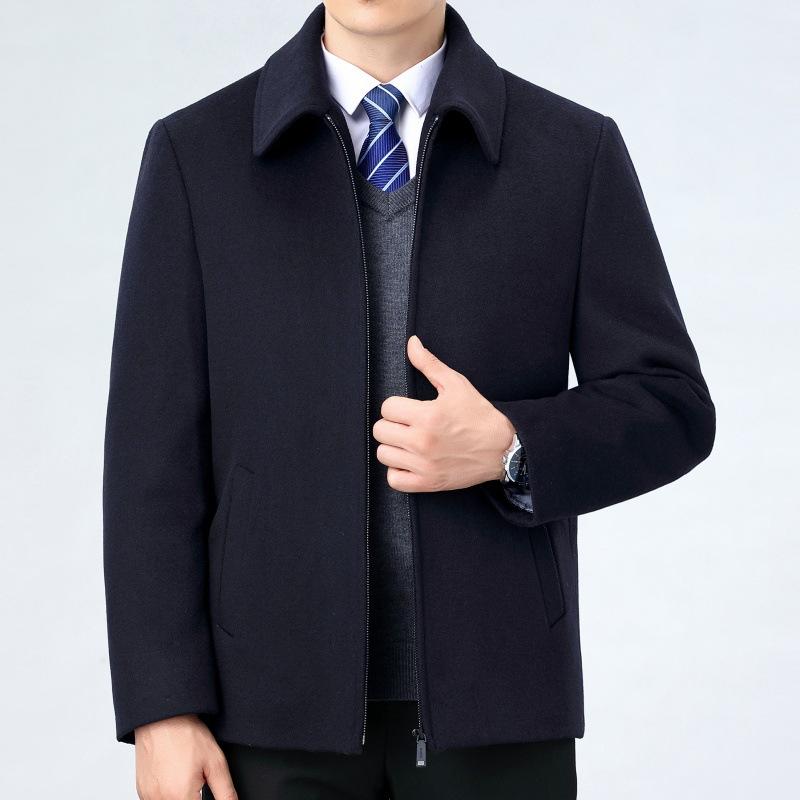 

Новая кашемировая куртка для мужчин на осень и зиму, для папы среднего возраста, деловая повседневная шерстяная куртка с лацканами и съемной пуховой подкладкой 205