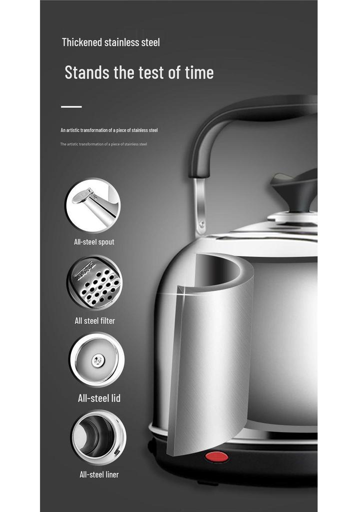304 Stainless Steel Large Electric Kettle with Auto Power-Off & Keep Warm, Whistle Teapot for Household