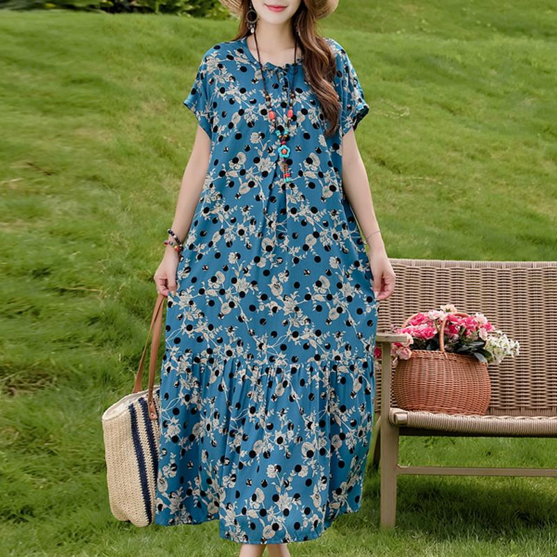 Women's Plus Size Floral Print Short Sleeve Maxi Dress, Loose Casual Summer Sundress (XL-5XL)