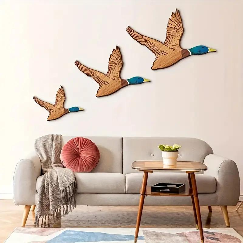 3 Pezzi: Decorazione Murale Artistica Anatra Verde alla Moda Creativa Decorazione Murale Anatra in Legno Soggiorno Ufficio Adesivi Murali Decorazione per la Casa