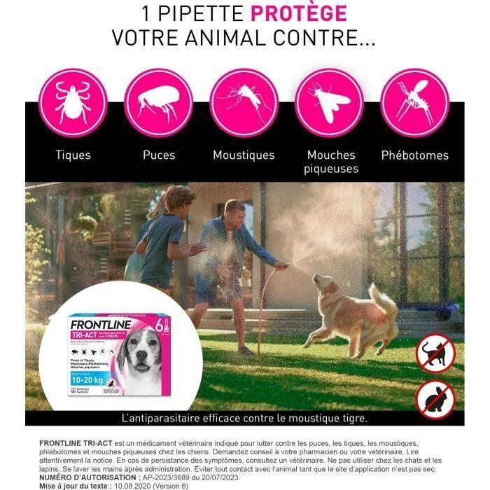 Frontline Tri-Act chien - Anti-puces anti-tiques pour chien M - 10-20kg - 6 pipettes