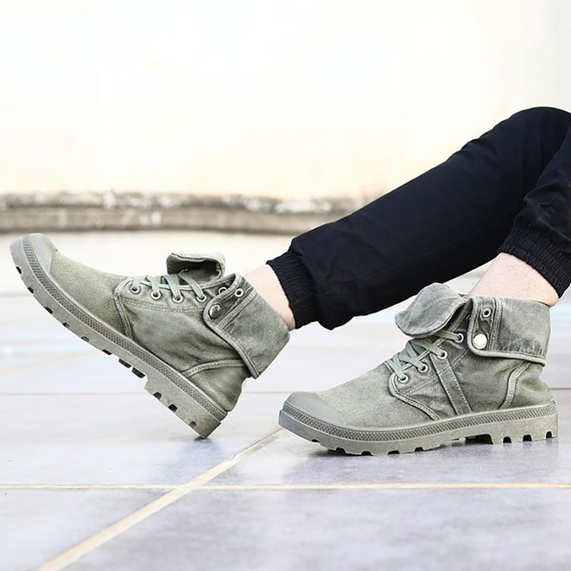 2025 Army Green Men's Canvas Boots High Top Deodorant Women's Denim Casual Sneakers Button Walking Zapatillas