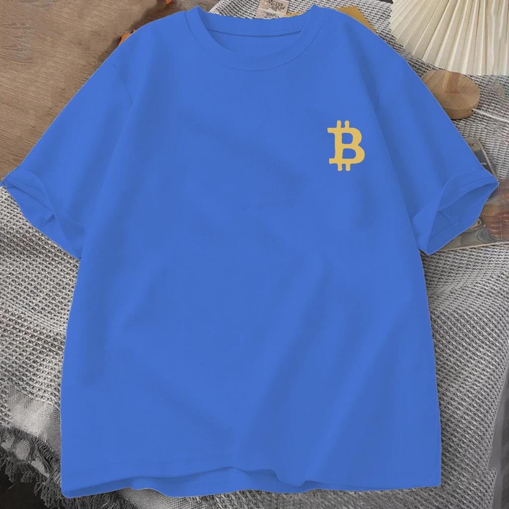 Golden 3D Bitcoin Logo T-shirt Summer Men's Trucksuit Round Neck Short Sleeve Tops Cotton Sportswear Casual Fashion Sweatshirt
