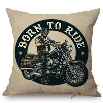 18" Vintage Motorcycle Club Poster Born To Ride Live To Ride Throw Pillow Case Us Funky Style Boy Husband Gift Cushion Cover