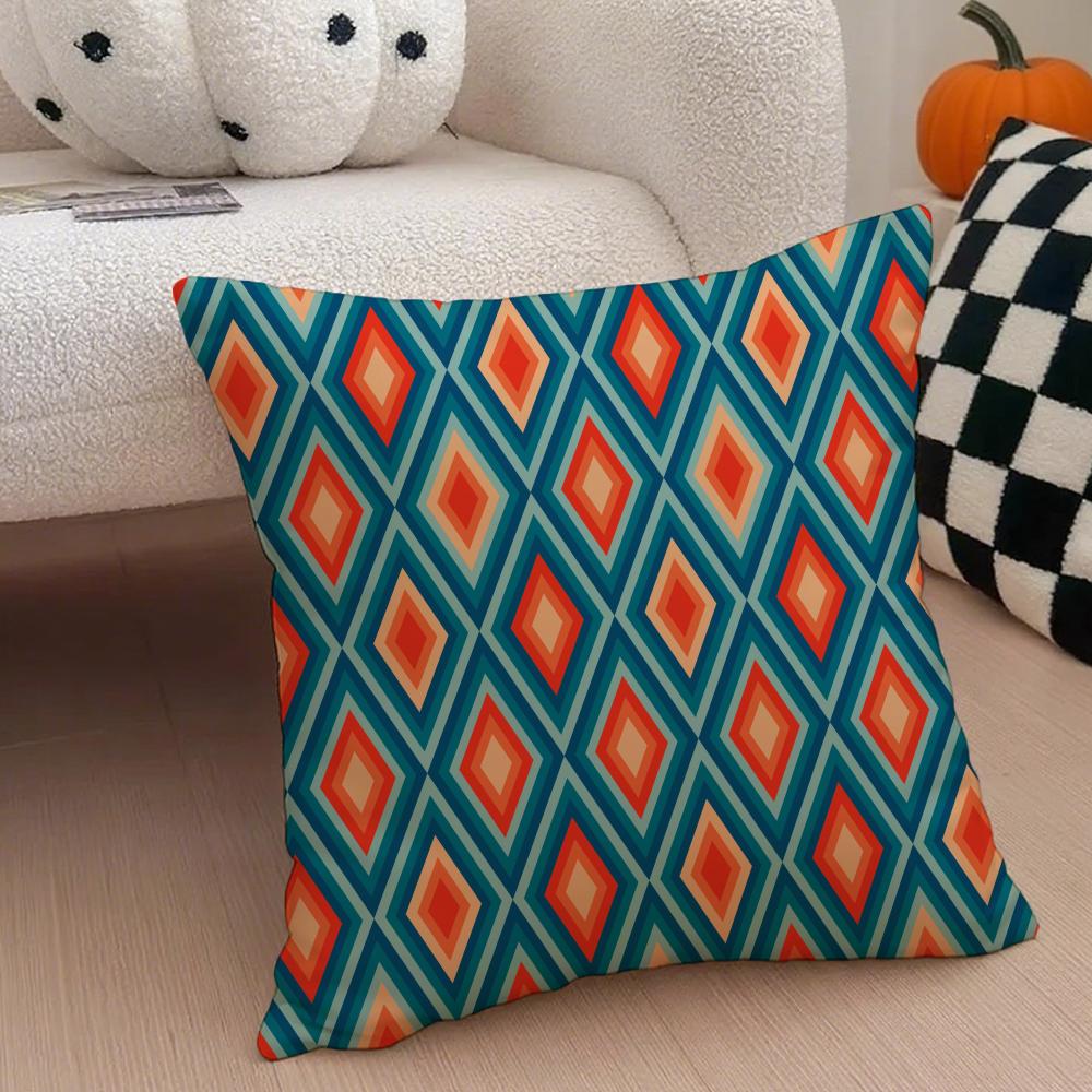 Retro Ornate Bohemian Style Geometric Pattern Cushion Cover Throw Pillow Cover Hidden Button Durable Polyester Chair Cushion