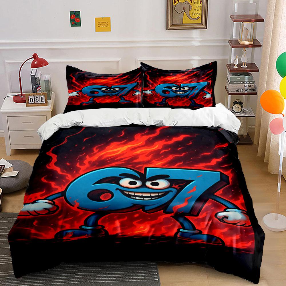 Various Size Funny 67 Element Bedding Set 3Pcs, Soft Microfiber, 1 Duvet Cover + 2 Pillowcases for Gamers Teens, Free Shipping