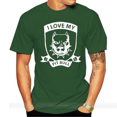 Summer  Cotton Printed Pure Cotton Men's I Love My Pit Bull Youth Round Collar O-neck T-Shirts