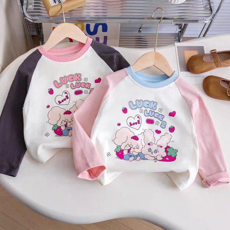 Girls Cotton Long Sleeve T Shirt Cartoon Print Raglan Top Spring Autumn Kids Baby Casual Base Layer Tee