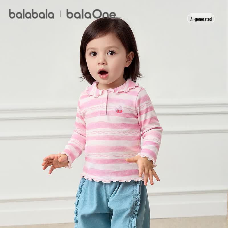 Balabala Girls' Striped Long-Sleeve T-Shirt