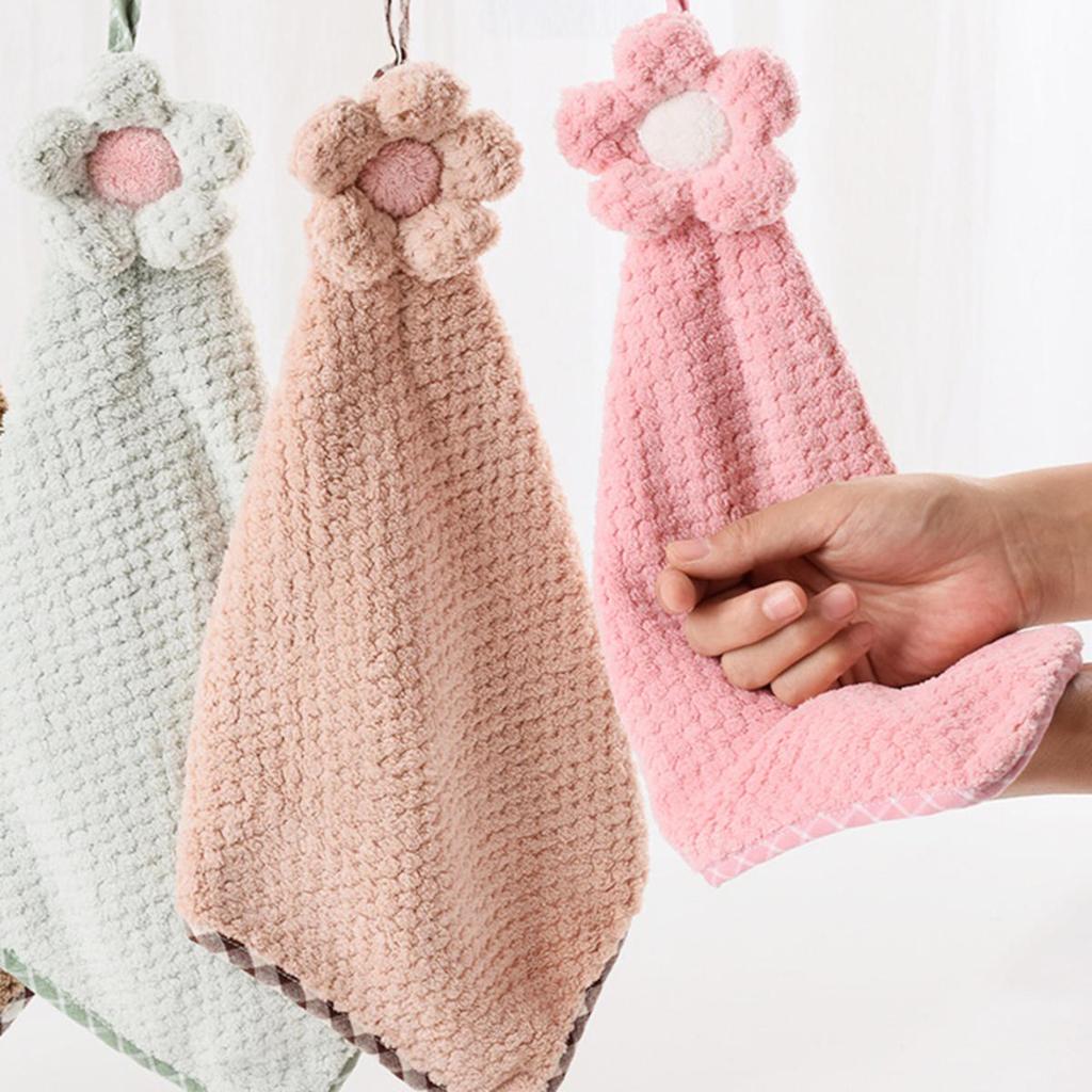 Hand Towel Coral Velvet  Grid Cartoon Hanging Style Bathroom Kitchen Dishwashing Thickened Absorbent Creative Cloth