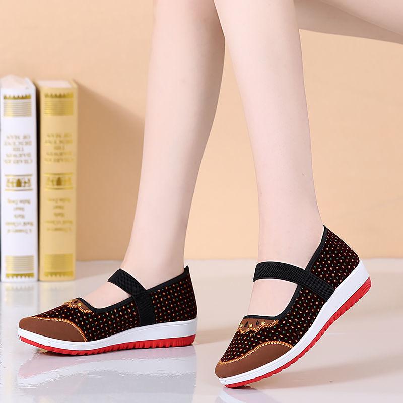 Damenschuhe, alte Peking-Stoffschuhe, Frühling und Herbst, für ältere Menschen, Freizeitschuhe, weicher Boden, rutschfeste Schuhe, flacher Boden, bequeme ältere Schuhe