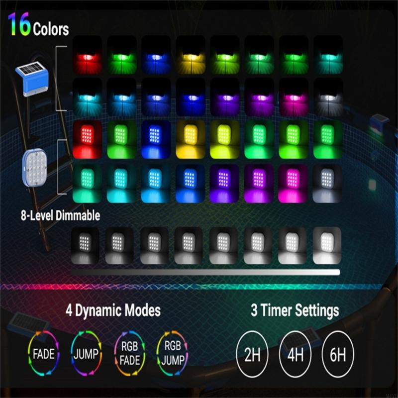 Solar Underwater Swimming Pool Lights with Remote Control Waterproof 16 Colors Lighting Pool Lights Easy to Use M4YD