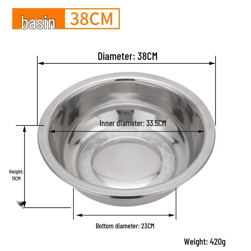 Extra Large Non-Slip Stainless Steel Bowl for Vegetables, Dough Kneading, and Laundry