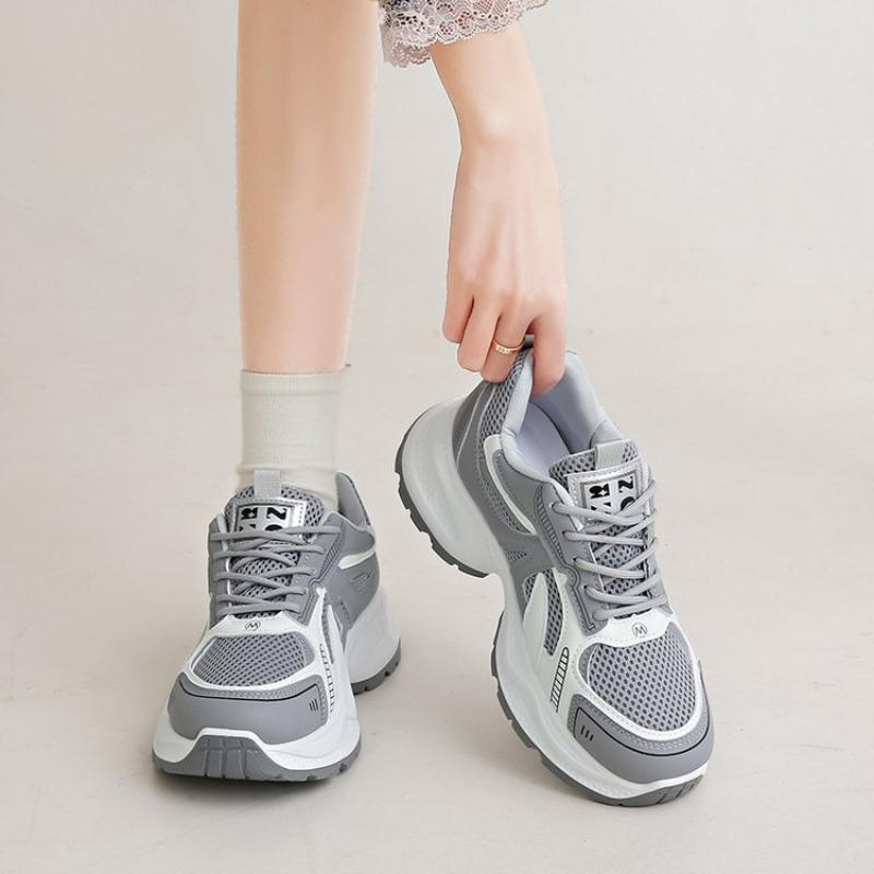 Campus style platform running shoes women's spring new color matching mesh dad shoes student sports shoes