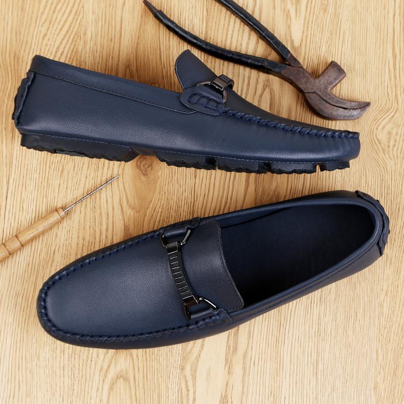 Fashion New Arrival Luxury Mens Loafers Genuine Leather Metal Buckle Moccasins Comfortable Slip-On Flats Leisure Walk Male Driving Shoes
