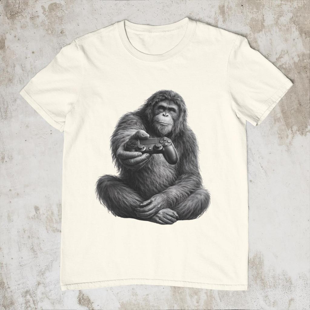 Funny Gamer Monkey T-Shirt – Ape Playing Video Games Shirt – Gamer Meme Graphic Tee – Gaming Gift for Gamers