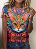 Summer Cute Cat Graphic Flower 3D Print T-Shirts Women Casual O-Neck Short Sleeve T Shirt Harajuku Y2k Tees Tops Female Clothing