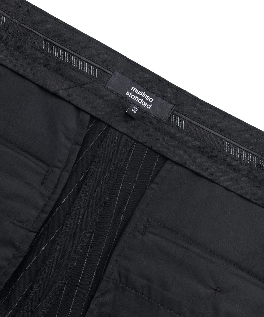 Musinsa Standard Pinstripe Tapered Hidden Banding Crop Slacks [Black]
