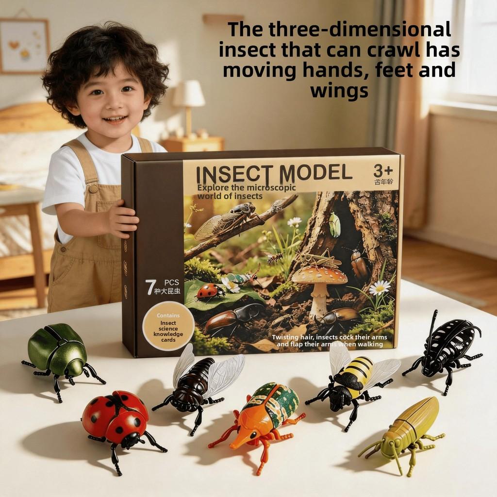 Educational Insect Toy Set With Plastic Crawling Figures And Recognition Cards For Kids