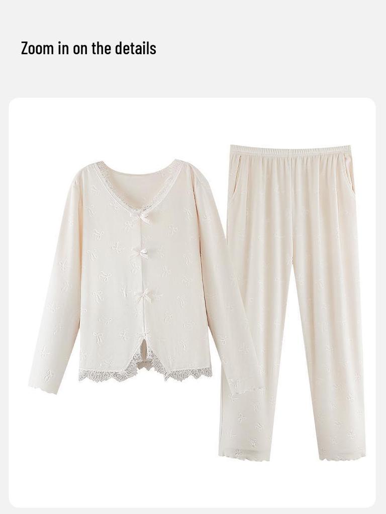 Women's Long-Sleeve Sea Island Velvet Pajamas Set - Winter Warm, Cute Style, Suitable for Outdoor Wear.