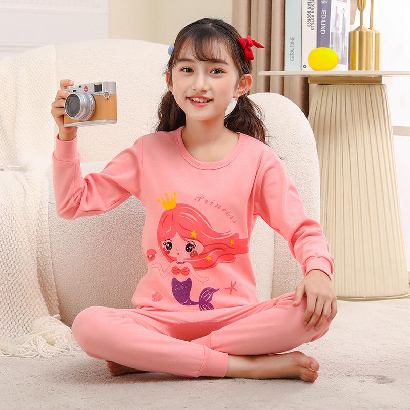 Pure Cotton Flannel Autumn/Winter Girls' Round Neck Underwear Set