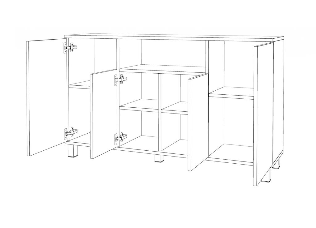 Chest Of Drawers Cabinet 140Cm Wardrobe White High Gloss