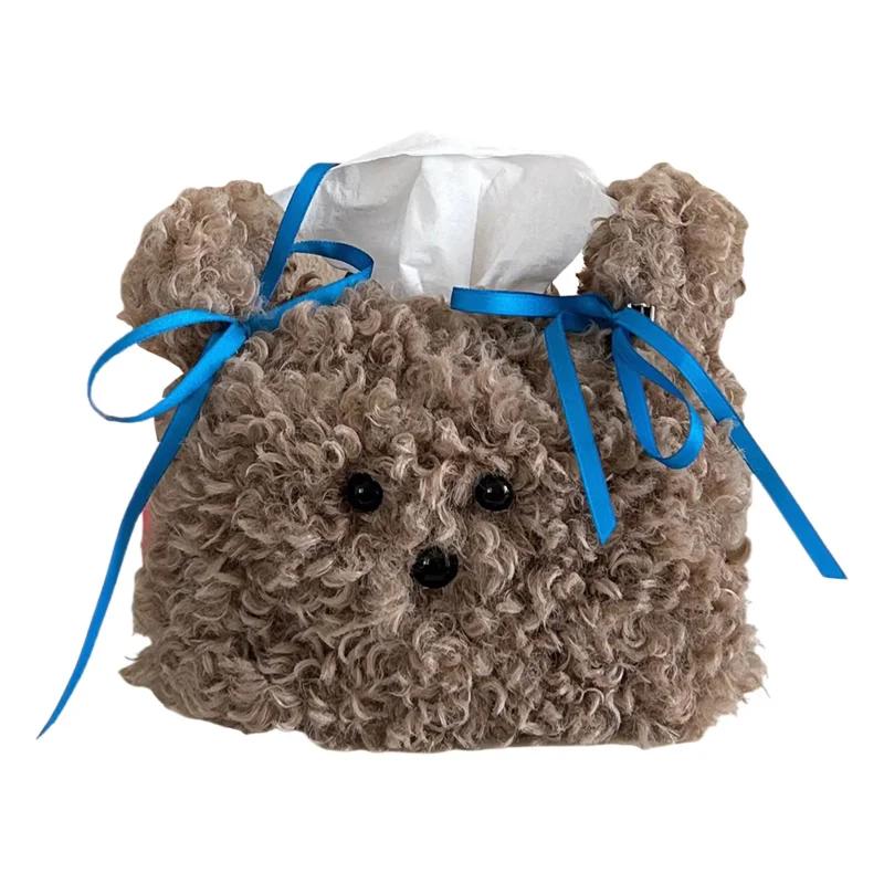 New Cute Plush Dog Tissue Box Creative Paper Box Dormitory Female Home Desktop Paper Drawer Set Living Room Desktop Decoration