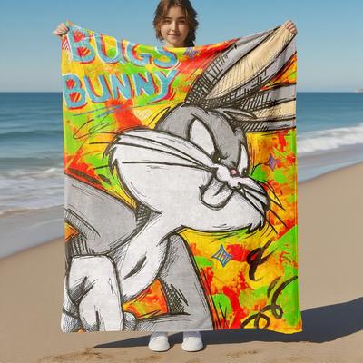 1pc BUGS BUNNY ARTWORK Outdoor Blanket - Throw Blanket, Soft , Flannel Blankets, Living Room, Travel, Camping-1102173