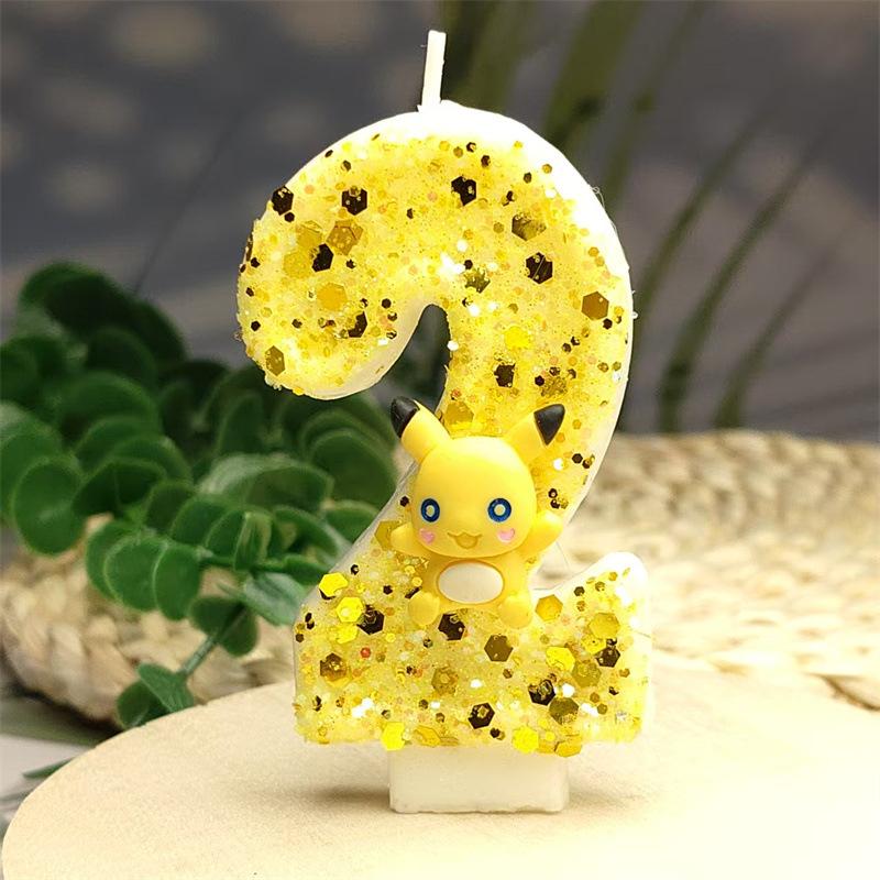 Number 0 Birthday Candle with Decorative Figure Glitter Embedded Wax Cake Topper for Children's Party Baking Supplies