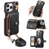 Crossbody Zipper Cards Solt Wallet Leather Case For iPhone 16 Pro Max 15 Plus 14 13 12 11 Long Lanyard Ring Holder Mirror Cover