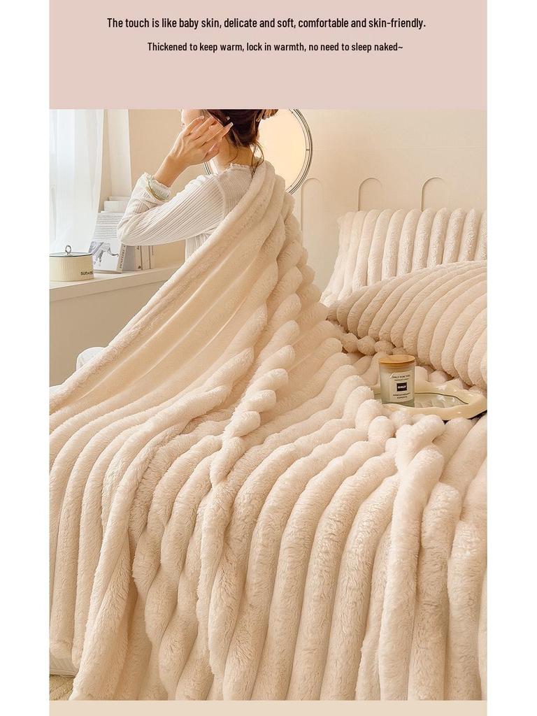Jednokolorowy pluszowy koc z futra królika - Pogrubiony koc do drzemki w biurze, Nowy styl, Transgraniczny koc prezentowy