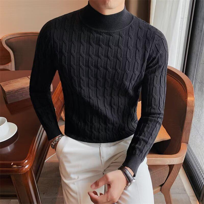 Men's Korean-Style Slim Fit High Neck Sweater - Warm Knitwear for Autumn/Winter