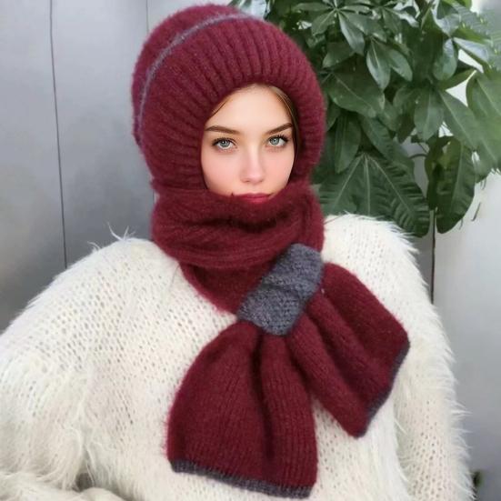 Winter Knit Hat Scarf Set Large Head Circumference Elastic Warm