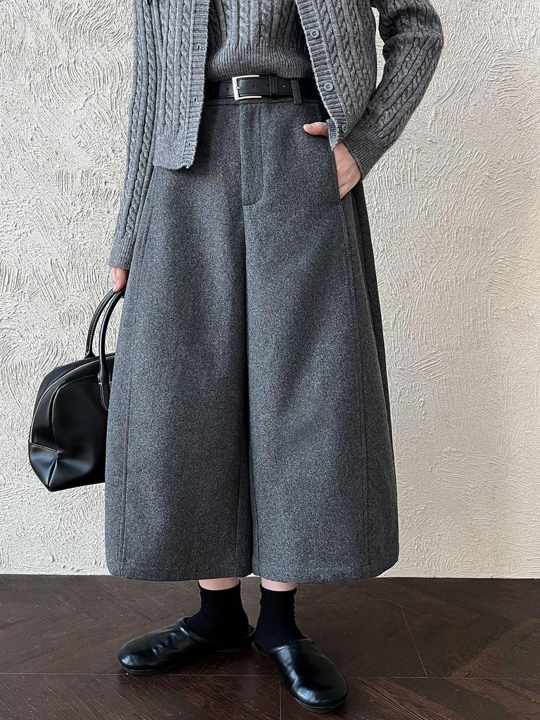 Women's LUXI Woolen Stand-up Collar Wide-leg Cropped Pants - Korean Style, Autumn Slimming High-End Feel