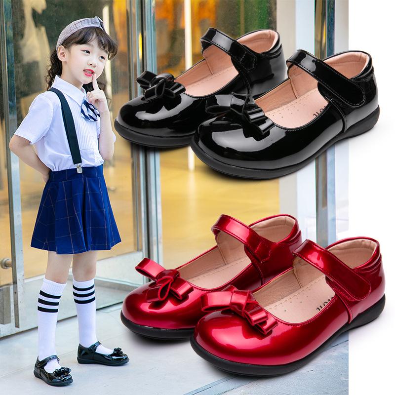 

Туфли для девочек, черные кожаные туфли, туфли принцессы с бантом, туфли для маленьких девочек, детская обувь для выступлений