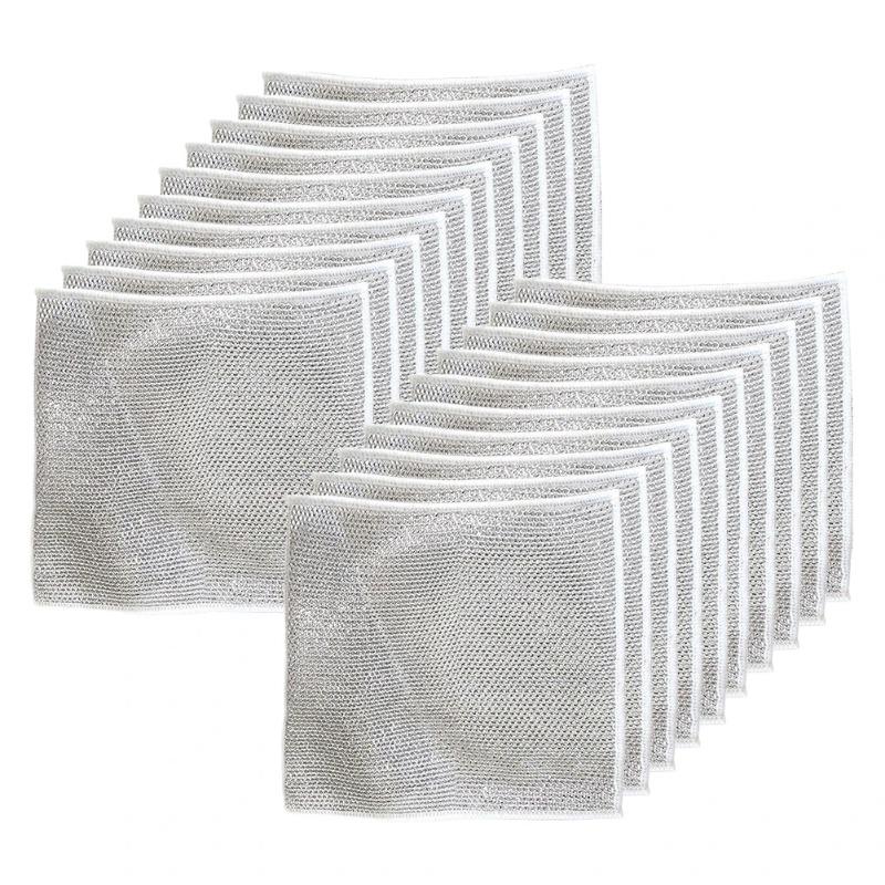 20/5Pcs Thickened Steel Wire Cleaning Cloth Non-Scratch Double-layer Iron Microfiber Mesh Dishrag Washing Pot Rags Kitchen Towel