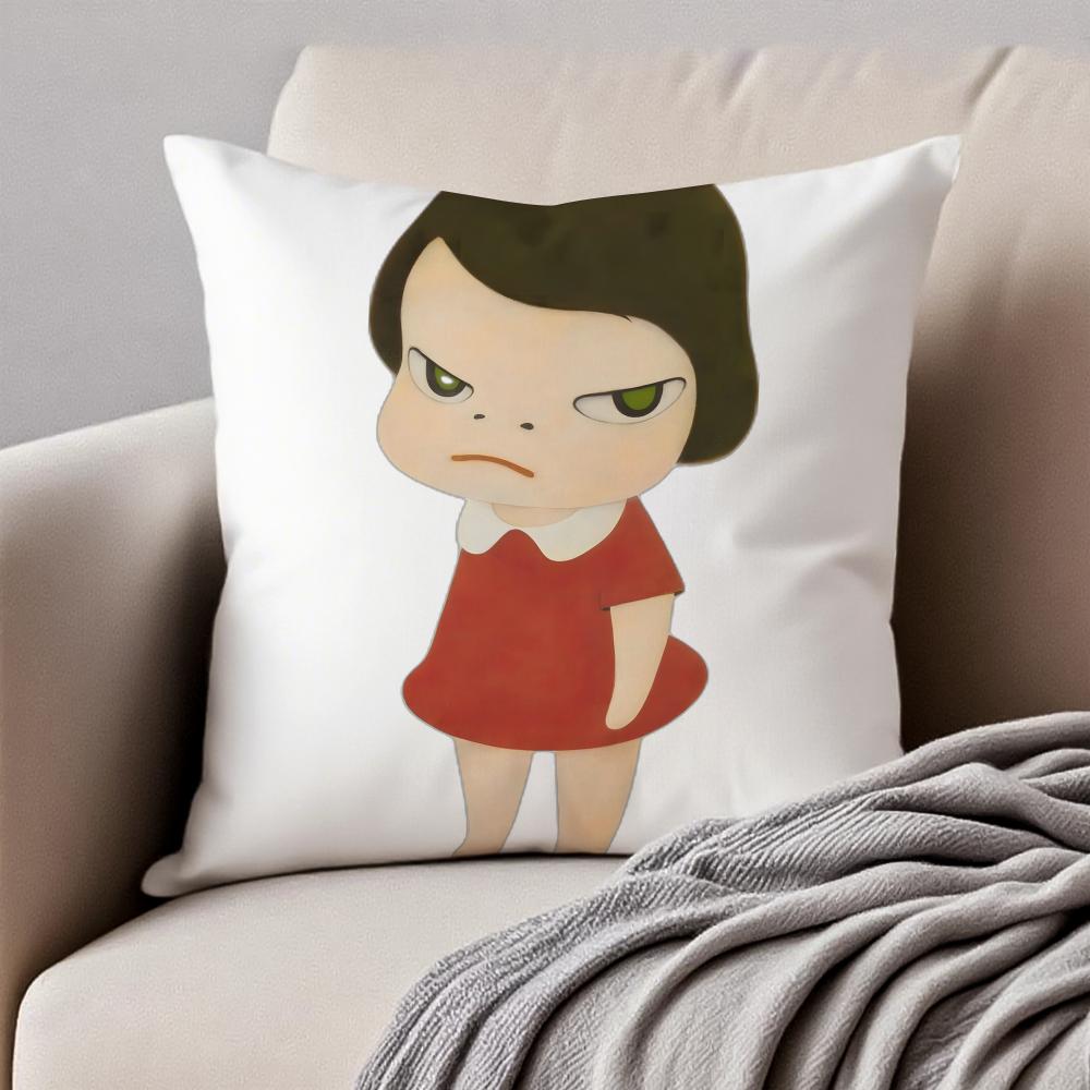 Whimsical Cute Japanese Art YYoshitomo Nara Cushion Cover Pillowcase Antidustmite Invisible Zipper Short Plush Sofa Cushion