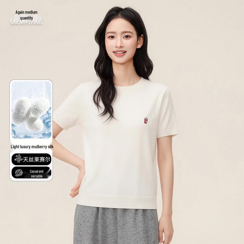 SNOWFLYING Women s Tencel Lyocell Blend Embroidered Knit T-Shirt L