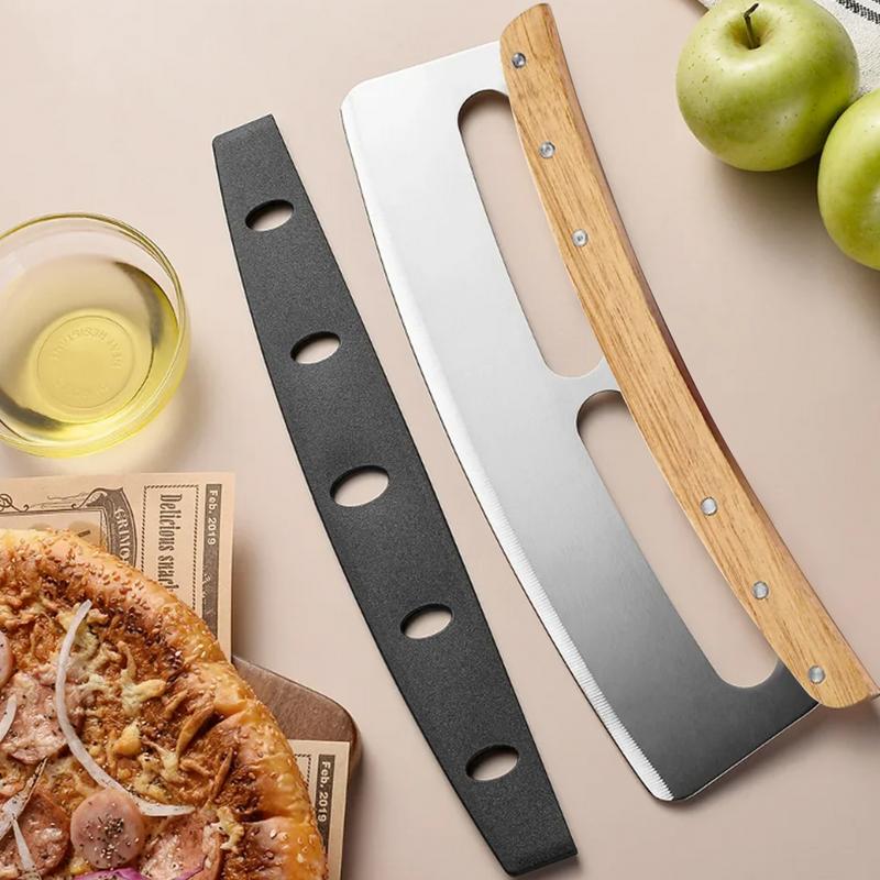 Stainless Steel Pizza Cutter - Easy To Clean Pizza Slicer Wheel with Wooden Handles Professional Pizza Knife Kitchen Tool